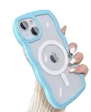 Yeddabox Compatible for iPhone 13 Case with Magsafe, Wave Magnetic Phone Case Cute Water Ripple Candy Colors Frame Shockproof for iPhone 13 Phone Case for Women 6.1 Inch - Blue