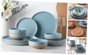 Ceramic Dinnerware Sets for 4, 12 Pieces Handpainted Service for 4 Stone Blue