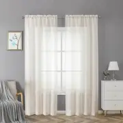 Doris Sheer Linen Curtains 84 Inch Length 2 Panels Set, Solid Slub Natural Cu...