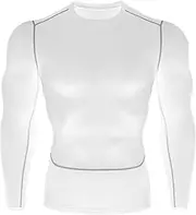 [BAEIDO] Compression Shirt Men, Round Neck Long Sleeve Base Layer Athletic Tops for Workout Sports, Rash Guard Cool Dry Undershirts, White Long Sleeves, XL