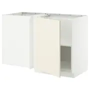 METOD corner base cabinet with shelf, white/Bodbyn off-white, 128x68x80 cm