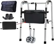2 Wheels Rollator Walker Foldable - Adjustable Height Shower Chair with Reversible Leather Pad,Transport Trolley with Carry Bag and Ski Mat,Mobility Aid for Elderly Handicap Interesting