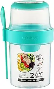 Portable Double-layer Plastic Salad Cup with Fork, Lightweight Food Container for Breakfast, Office, Students, 310ml/560ml & 310ml/760ml Seal Lock