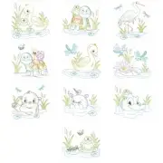 Rippled Springtime Animals EMBROIDERED 10 QUILT BLOCKS BEAUTIFUL