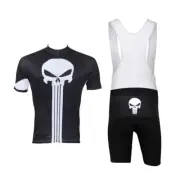 Punisher Cycling Bib Kit Men's Cycling Jersey Bib Shorts Coolmax Set Black S-5XL