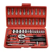 46Pcs Socket Wrench Set 1/4" Drive Ratchet Metric Kit Garage Car Motorcycle Repair Tools