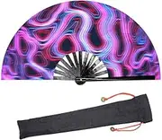 domoi Raves Folding Hand Fan for Women/Men Handheld Fan,for Performance,Decorations, Dance,Festival Reusable