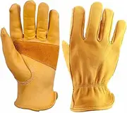[SAFIGLE] 1Pair Cowhide Leather Gloves Slip Labour Gloves for Gardening Outdoor Work Yellow Durable Odourless Cattlehide of Labour