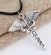 Percy Jackson & Olympians Angel Wing Caduseus Necklace w Rope Chain-USA MAiled