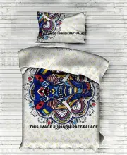 Beautiful Indian Elephant Mandala Reversible White Duvet Cover with 1 PC Pillow