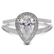 1.63ct F-VS1 Pear Shape Earth Mined Certified Diamonds 18k Gold Halo Accent Ring