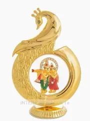 Golden Peacock Shape Radha Krishna 12 cm Car Dashboard Idol