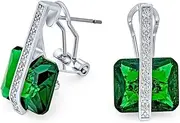 [Bling Jewelry] Art Deco Style Square Simulated Gemstone Cubic Zirconia AAA Rectangle Emerald Cut CZ Drop Earrings For Women Silver Plated Omega Back Birthstone Colors