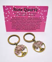 Rose Quartz Tree of Life Crystal Gemstone Healing key Ring chain keyring + card