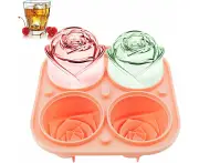 Large Rose Ice Cube Tray FDA Silicone Round Ice Cube Mold with Lid Ice Ball Maker Mold for Whiskey Cocktail Pink