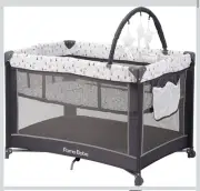 Portable Playard,Sturdy Play Yard with Padded Mat and Toy bar with Soft Toys