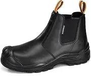 [SAFETOE] Safety Boots for Men Waterproof Work Boots Cow Leather Slip On Chelsea Composite Toe Cap Work Shoes Wide Fit