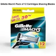Gillette Mach 3 Pack Razor refill cartridges Shaving Blades of 12 Cartridges $#B