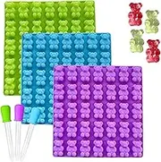 Thick and Large Silicon Gummy Molds for Edibles-BPA Free Teddy Bear Silicon Molds for Candy-Set of 3 Gummy Bear Molds Silicon with 3 Droppers (Green, Puple, Blue) (Blue,Green,Purple)