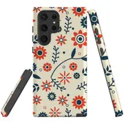 For Samsung Galaxy S22 Ultra Case, Armour Cover, Orange & Blue Flowers