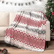 PAVILIA Christmas Throw Blanket | Holiday Christmas Red Fleece Blanket | Soft, Plush, Warm Winter Cabin Throw, 50x60 (Red Snowflakes)