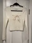 NWT Willow & Wind Size M Cream Long Sleeve Ribbed Knit Top Pink Satin Bow Detail