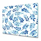 Glass Induction Ceramic Hob Cover Blue Watercolour leaves blue 2x30x52