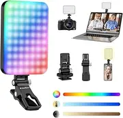 RGB Selfie Light with APP Control, 96 LED 2000mAh Rechargeable, Cold Shoe Mount as Camera Light, Portable Front & Back Phone Clip for TikTok, Video Conference Light for Laptop