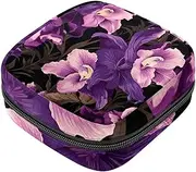 Period Bag,Sanitary Napkin Storage Bag,Floral Purple Flower,Tampon Holder for Purse