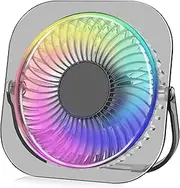 GOBRILLFUN Desk Fan with 3 Speeds, 180° Rotation & Anti-Slip Base – USB-Powered RGB Gaming Quiet Cooling Fan for Home, Office, Gaming – 20,000 Hr Durable Brushless Motor (Transparent Grey)