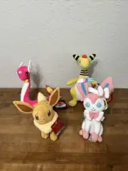 Pokemon Plush Stuffed Lot Eevee, Sylveon, Ampharos & Dragonair - NEW WITH TAGS!