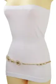 Women Gold Metal Chain Thin Belt Gold Circle Round Charms Adjustable Size S M L