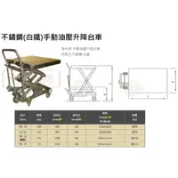 在飛比找蝦皮購物優惠-不鏽鋼(白鐵)油壓升降台車 不銹鋼(白鐵)油壓升降台車 TF