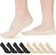 [Zuimei] 8 Pairs No Show Socks Women Non Slip Invisible Socks Cotton Low Cut Liner Socks for Women Size 2-6 Boat Shoes Sneakers Loafers (Black & Light Skin), Black & Light Skin, 2-6