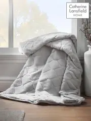 Catherine Lansfield Silver Teddy Cosy and Soft Diamond Fleece Throw (T09976) | $62