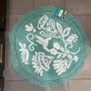 PIONEER WOMAN MAZIE TEAL BATH RUG 24" Round Floral Crochet Cotton Bath Rug