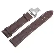 Leather Band Deployment Buckle Watch Strap 21mm Leather Strap, Light Brown