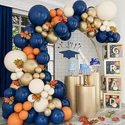 136PCS Navy Blue Orange Balloon Garland Stuffed Dark Blue Burnt Orange White Sand Pearl Gold Balloon Thankgiving Balloon Arch Kit for Birthday Boho Fall Festival Party Decoration.