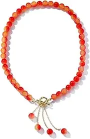 [YALLNASL] Glass Beaded Necklaces for Women Girls Tassel Crystal Pendant Necklace Red and Yellow Bead Necklaces Handmade Crystals Beaded Necklace for Mom Glass Beads Pendant Necklace