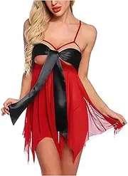 [Generic] Strap Lingerie for Women Plus Women Fashion Print Mesh Lingerie Lace Lingerie Two Pieces Set Sexy Underwear with Thong Extra Small Lingerie for Women (1-Red, S)