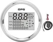 XTevu Digital Speedometer, GPS LCD Gauge with 8 Color Backlight, 0‑999 Knots KM H MPH Display, 12V 24V White Dial Silver Frame, Marine Boat Speed Meter