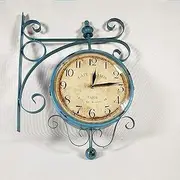 Outdoor Double-Sided Wall Clock Antique Look Train Station Clock Waterproof Garden Double-Sided Wall Clock Suitable for Patio, Garage, Outdoor Area Double-Sided Wall Clock