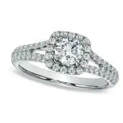 Previously Owned - Celebration FireÖ 1.0 CT. T.W. Natural Diamond Split Shank Engagement Ring in Solid 14K White Gold (H-I/SI1-SI2)