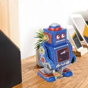 (Blue)Wind Up Robot Toy Hand Made Decorative Vintage Clockwork Robot Toy WP