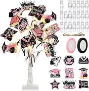 CroBlissful Money Tree Gift Holder Lighted Birch Trees with LED 2 FT Gift Card Holder Tree with Clips Ribbon and 18 Graduation Tags for Graduation Party Photo Memo(White Tree Pink Black Ribbon)