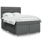 Box Spring Bed Queen Dark Grey Mattress Topper Pocket Spring Fabric 0692