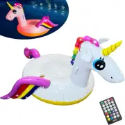 Inflatable Unicorn Pool Float with Colorful Lights, LED Color Changing Giant Rub