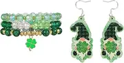 [HDKXBEJ] St. Patrick's Day Accessories Set Green Shamrock Lucky Beaded Bracelets Cute Dangle Elf Holiday Earrings Festival Accessories for Women