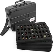 CASEMATIX Miniature Carrying Case with Programmable Lock - 144 Slot Miniature Storage Case with Four Impact-Absorbing Foam Trays For Minis, Adjustable Shoulder Strap, ID Card Holder and More!