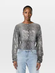 Grey Sequinned Snake Print Cardigan